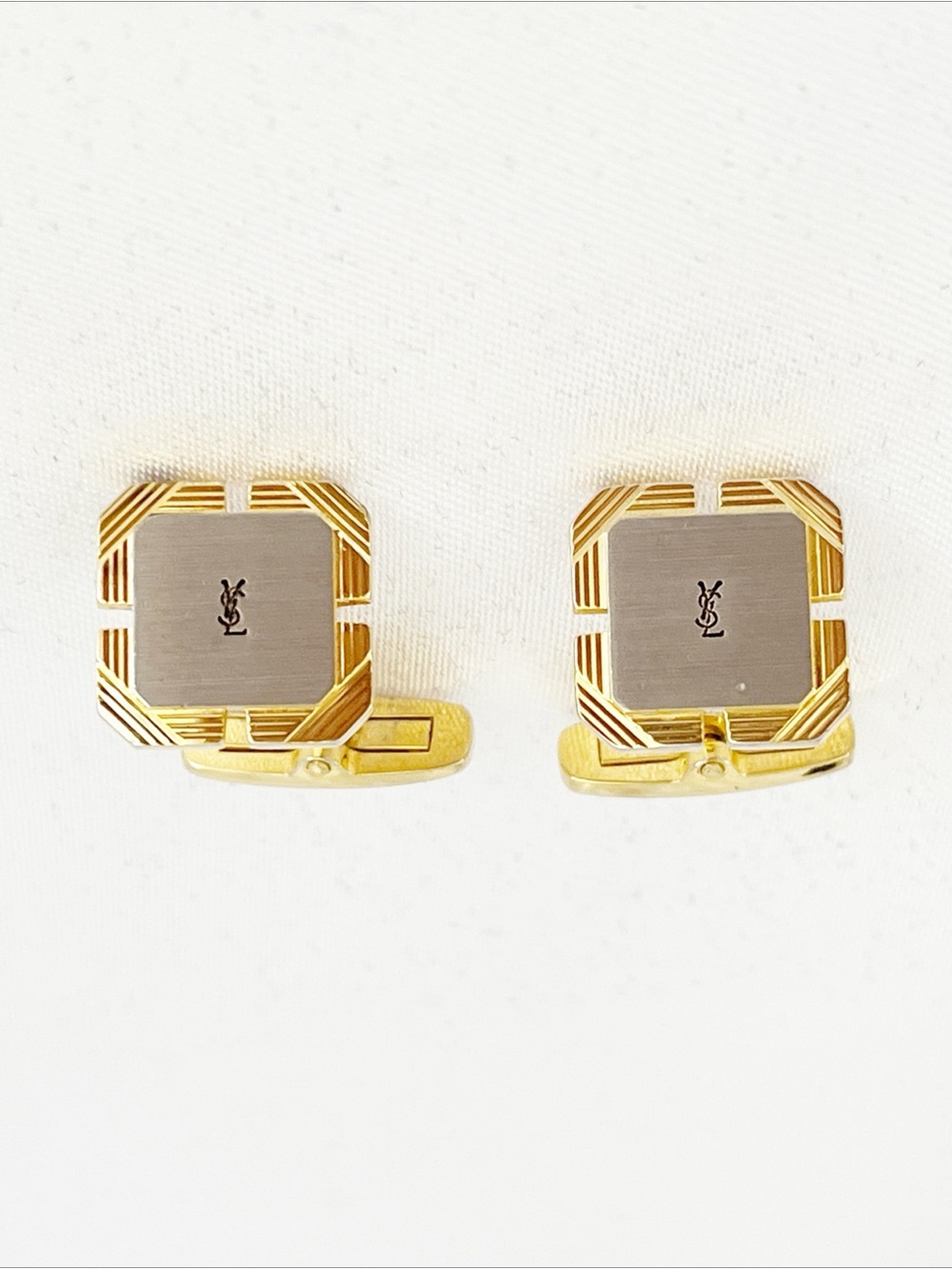 Yves Saint Laurent YSL Cufflinks Two-Toned Silver Gold Plated - Picture 12 of 12